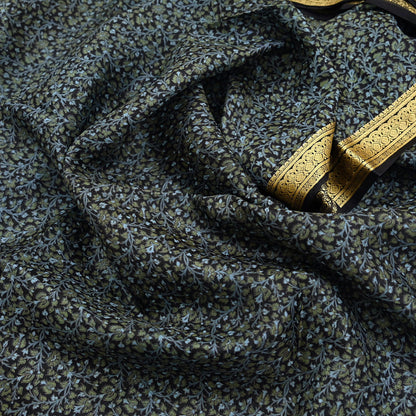 Indian Vintage Sari Black 100% Pure Silk Printed Sarees 5yd Sewing Craft Fabric Dress Making Soft Woven Border Upcycle Quilting