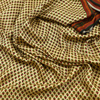 Indian Vintage Sari Beige & Black 100% Pure Silk Printed Saree Craft Fabric 5yd Sewing Dress Making Soft Wrap Quilting Crafting Upcycle