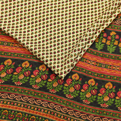Indian Vintage Sari Beige & Black 100% Pure Silk Printed Saree Craft Fabric 5yd Sewing Dress Making Soft Wrap Quilting Crafting Upcycle