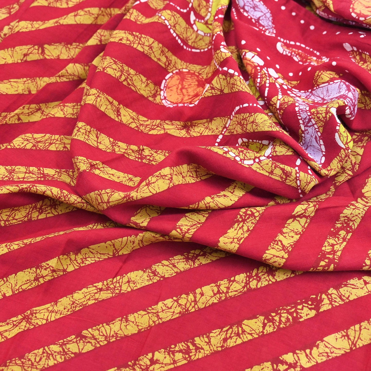 Indian Vintage Sari Red Batik Printed Saree 100% Pure Cotton 5Yd Craft Fabric Soft Sewing Sarong Wrap Boho Quilting Dress Making