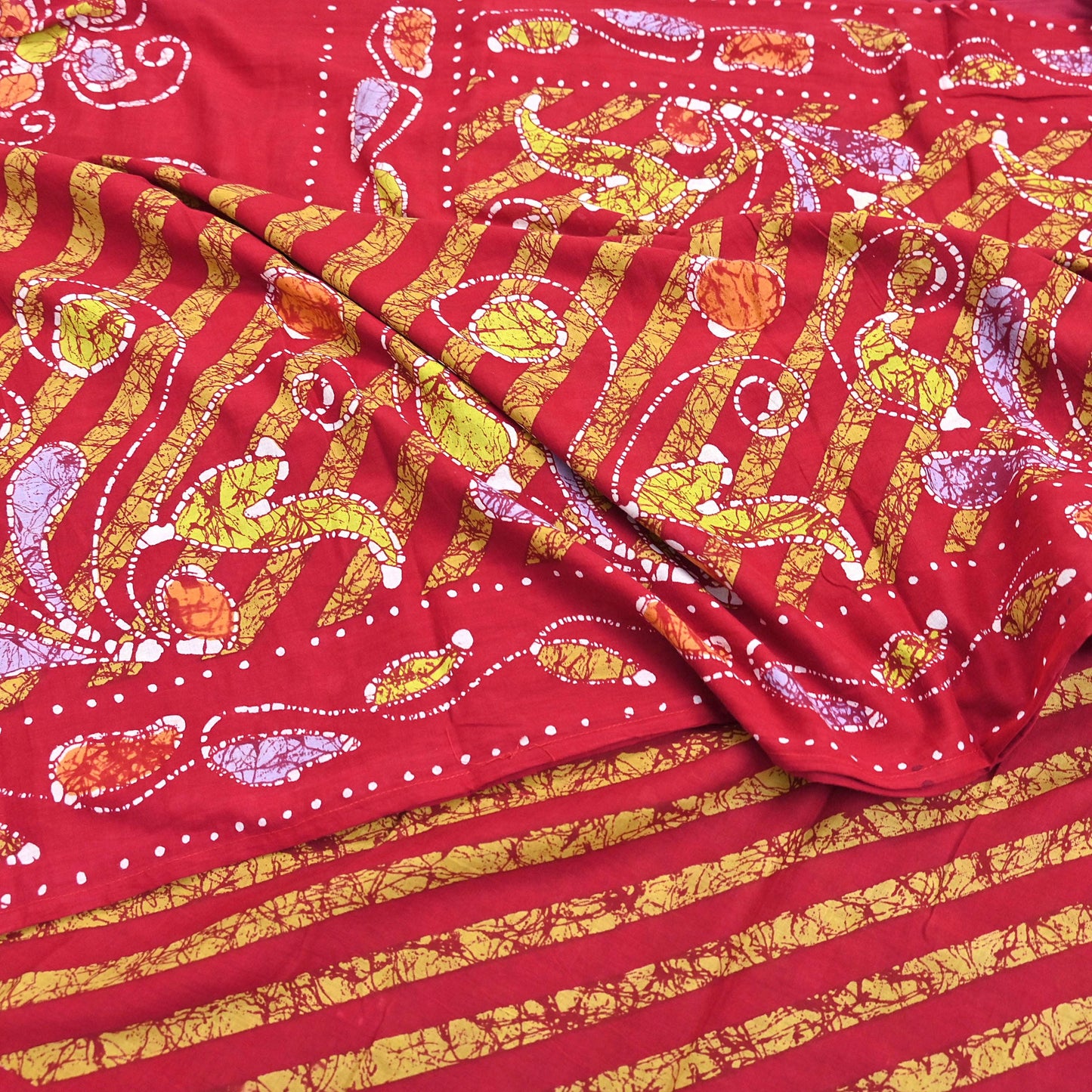 Indian Vintage Sari Red Batik Printed Saree 100% Pure Cotton 5Yd Craft Fabric Soft Sewing Sarong Wrap Boho Quilting Dress Making