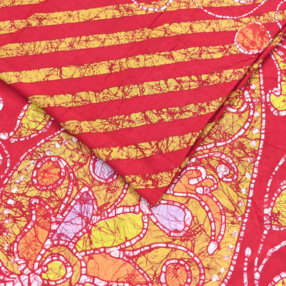 Indian Vintage Sari Red Batik Printed Saree 100% Pure Cotton 5Yd Craft Fabric Soft Sewing Sarong Wrap Boho Quilting Dress Making