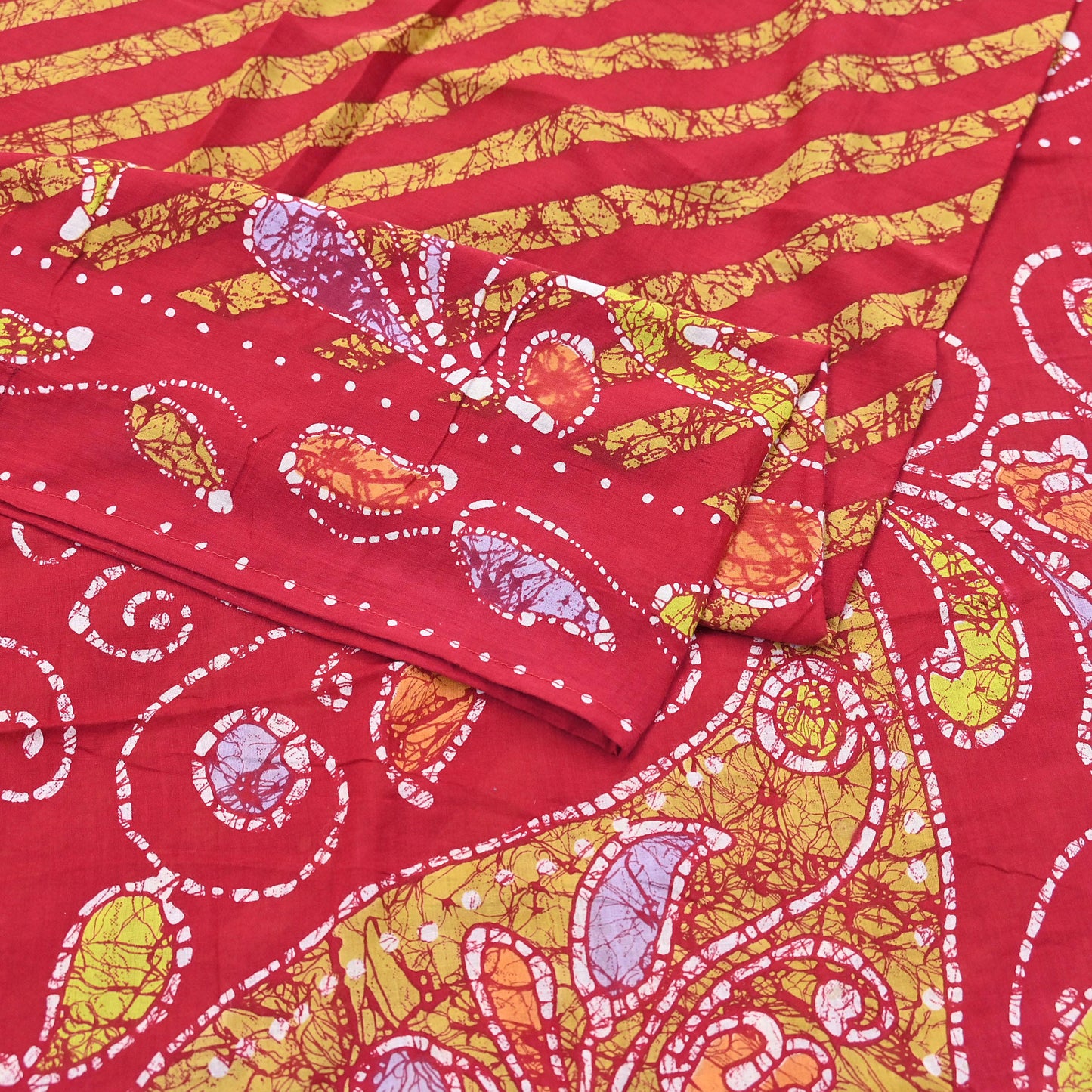 Indian Vintage Sari Red Batik Printed Saree 100% Pure Cotton 5Yd Craft Fabric Soft Sewing Sarong Wrap Boho Quilting Dress Making