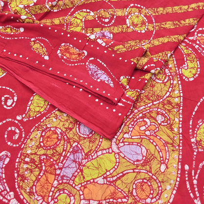 Indian Vintage Sari Red Batik Printed Saree 100% Pure Cotton 5Yd Craft Fabric Soft Sewing Sarong Wrap Boho Quilting Dress Making