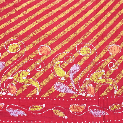 Indian Vintage Sari Red Batik Printed Saree 100% Pure Cotton 5Yd Craft Fabric Soft Sewing Sarong Wrap Boho Quilting Dress Making