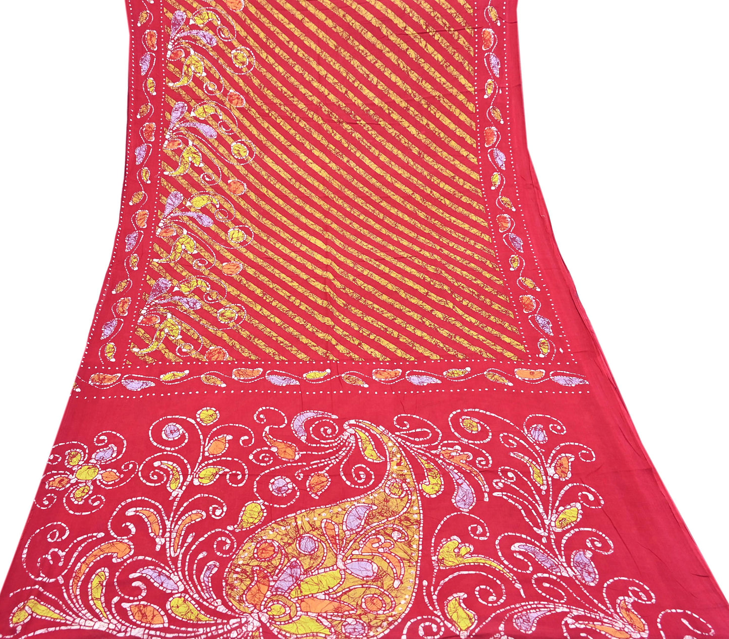 Indian Vintage Sari Red Batik Printed Saree 100% Pure Cotton 5Yd Craft Fabric Soft Sewing Sarong Wrap Boho Quilting Dress Making