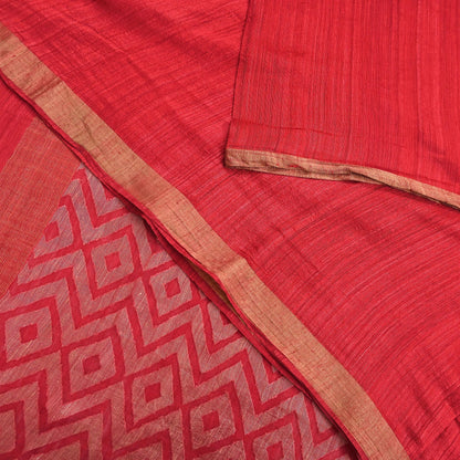 Indian Vintage Sari Red hand woven Sari Pure chanderi Silk Saree Craft Fabric 5Yd Floral Soft Zari Dress making For Crafting Quilting