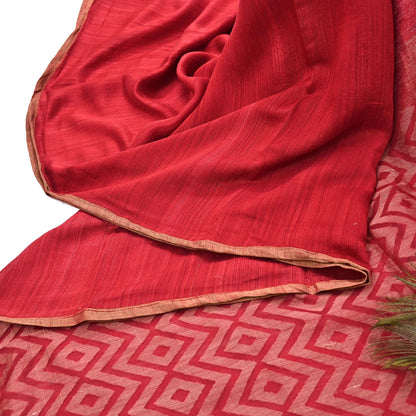 Indian Vintage Sari Red hand woven Sari Pure chanderi Silk Saree Craft Fabric 5Yd Floral Soft Zari Dress making For Crafting Quilting