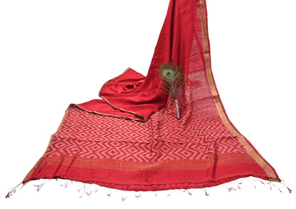 Indian Vintage Sari Red hand woven Sari Pure chanderi Silk Saree Craft Fabric 5Yd Floral Soft Zari Dress making For Crafting Quilting