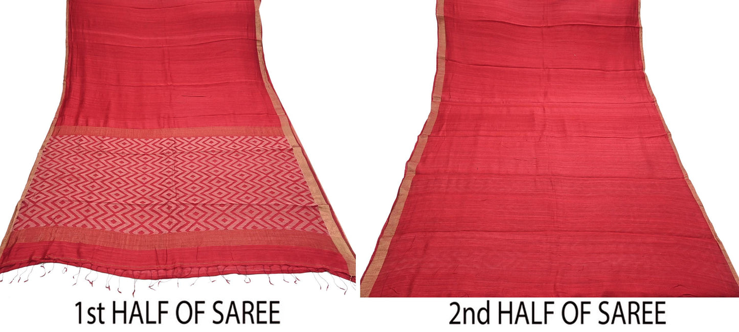 Indian Vintage Sari Red hand woven Sari Pure chanderi Silk Saree Craft Fabric 5Yd Floral Soft Zari Dress making For Crafting Quilting
