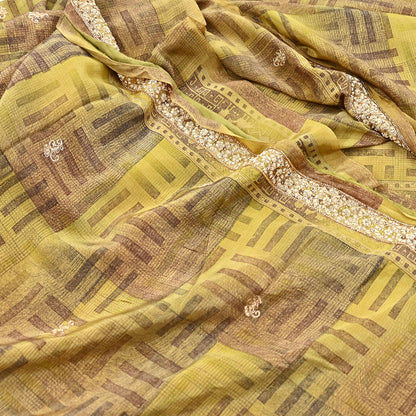 Indian Vintage Saree Green Pure Crepe Silk Hand Embroidered Sari Fabric 5yard Sewing Craft Fabric Ethnic Dressmaking Zardozi Zari