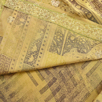 Indian Vintage Saree Green Pure Crepe Silk Hand Embroidered Sari Fabric 5yard Sewing Craft Fabric Ethnic Dressmaking Zardozi Zari