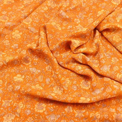 Indian Vintage Sari Orange Pure Crepe Silk Printed Saree 5yard Sewing Quilting Floral Soft Craft Fabric Wrap