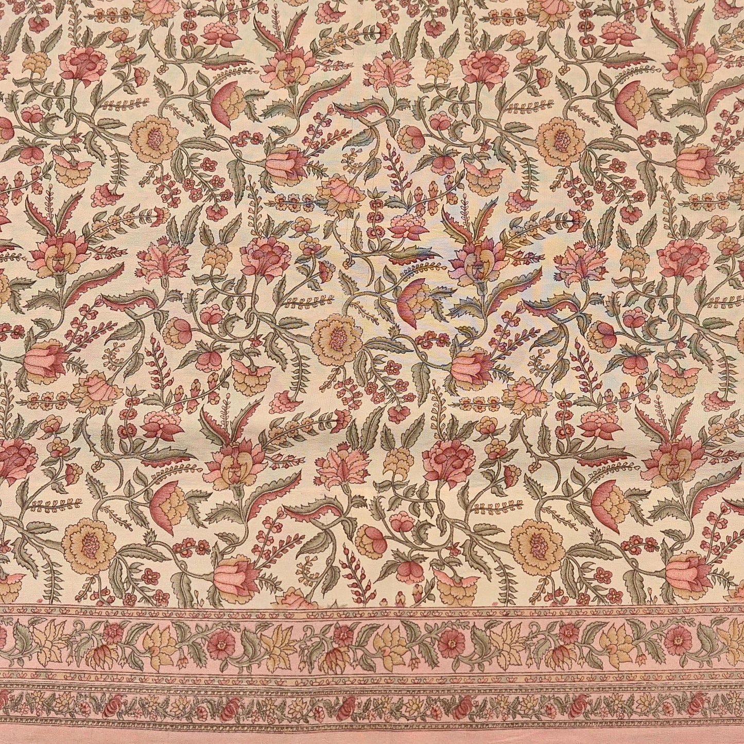 Indian Vintage Sari Beige & Peach Pure Crepe Silk Printed Saree 5yard Sewing Quilting Floral Soft Craft Fabric Wrap