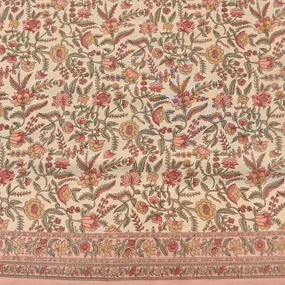 Indian Vintage Sari Beige & Peach Pure Crepe Silk Printed Saree 5yard Sewing Quilting Floral Soft Craft Fabric Wrap