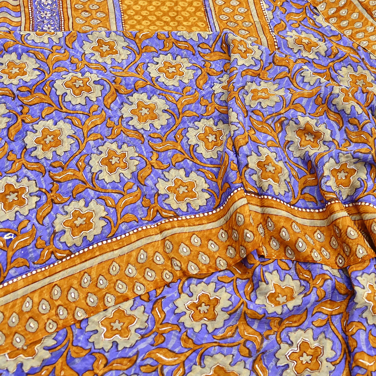 Indian Vintage Sari Pure Georgette Silk Printed Saree Craft Fabric Sewing 6Yd Soft Light Dress Making Crafting Quilting with blouse fabric