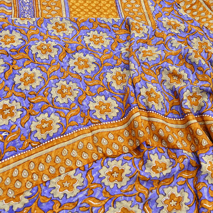 Indian Vintage Sari Pure Georgette Silk Printed Saree Craft Fabric Sewing 6Yd Soft Light Dress Making Crafting Quilting with blouse fabric
