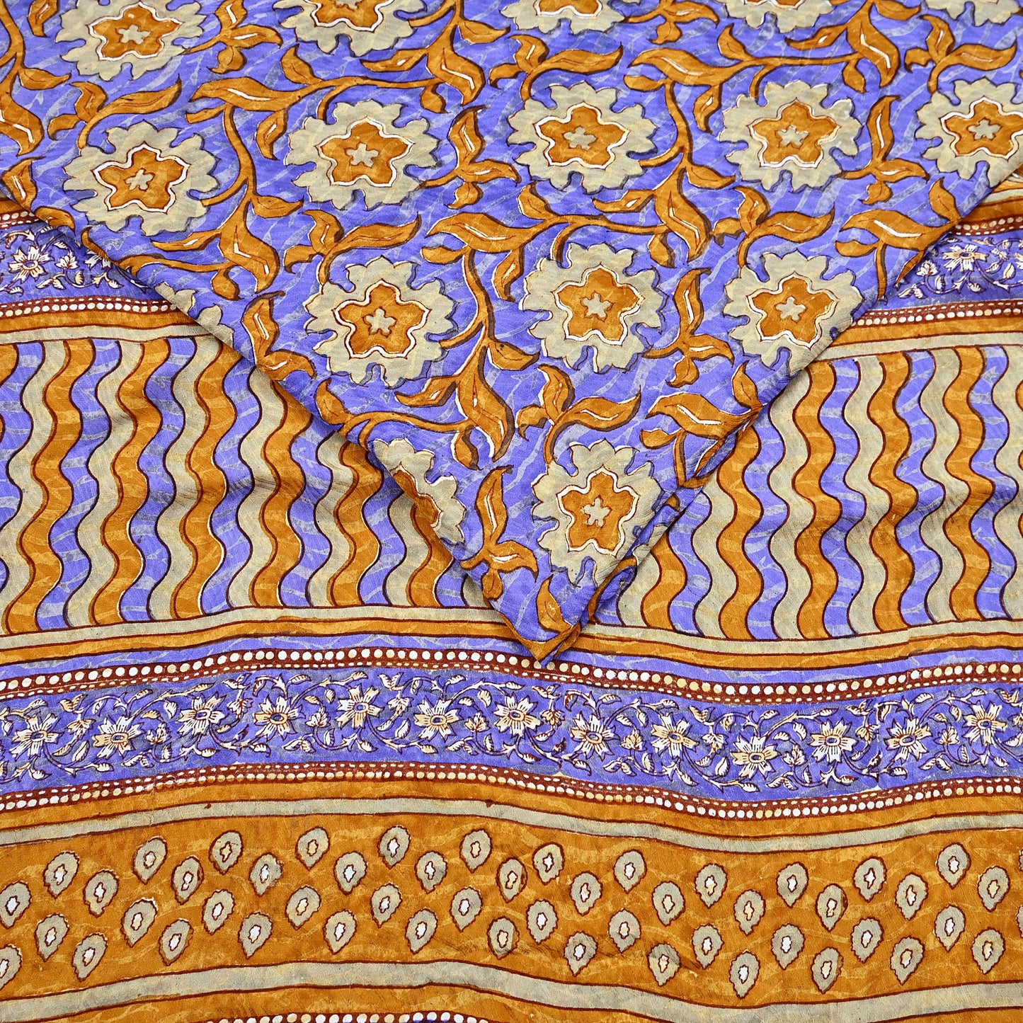 Indian Vintage Sari Pure Georgette Silk Printed Saree Craft Fabric Sewing 6Yd Soft Light Dress Making Crafting Quilting with blouse fabric