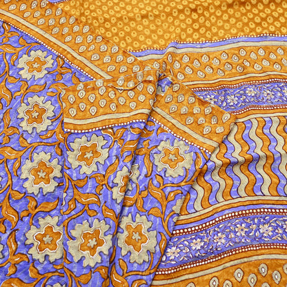 Indian Vintage Sari Pure Georgette Silk Printed Saree Craft Fabric Sewing 6Yd Soft Light Dress Making Crafting Quilting with blouse fabric