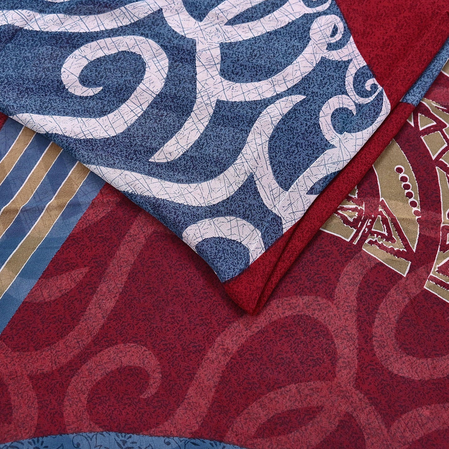Women Vintage Sari Maroon Pure Georgette Silk Printed Saree Craft Fabric Sewing 5Yard Soft Light Dress Making  Dress making Crafting