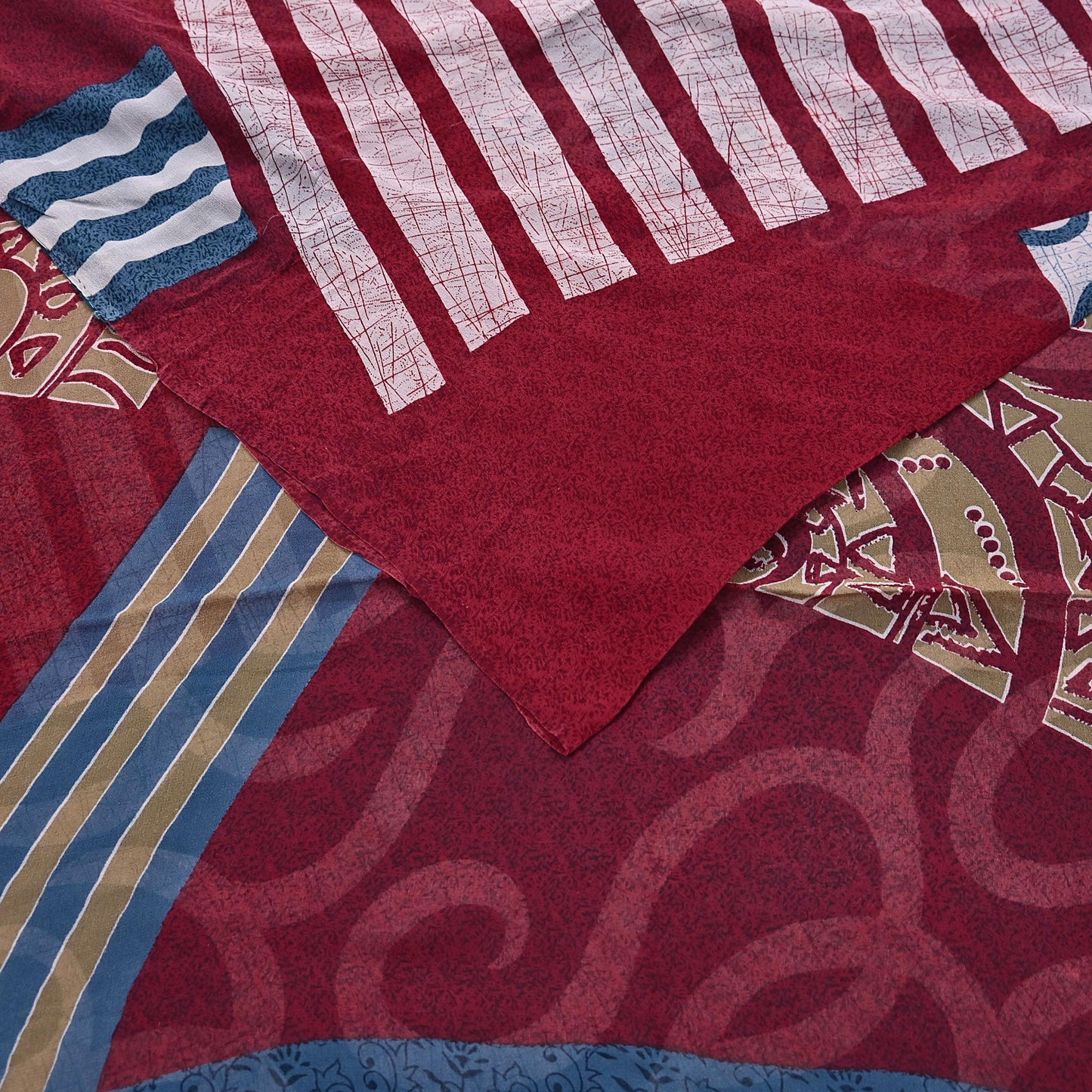Women Vintage Sari Maroon Pure Georgette Silk Printed Saree Craft Fabric Sewing 5Yard Soft Light Dress Making  Dress making Crafting