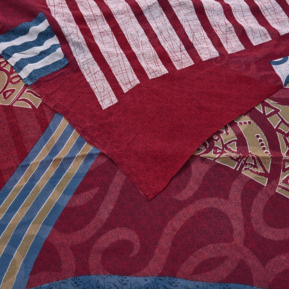 Women Vintage Sari Maroon Pure Georgette Silk Printed Saree Craft Fabric Sewing 5Yard Soft Light Dress Making  Dress making Crafting