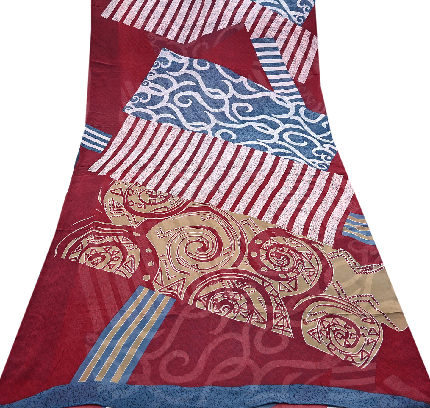 Women Vintage Sari Maroon Pure Georgette Silk Printed Saree Craft Fabric Sewing 5Yard Soft Light Dress Making  Dress making Crafting
