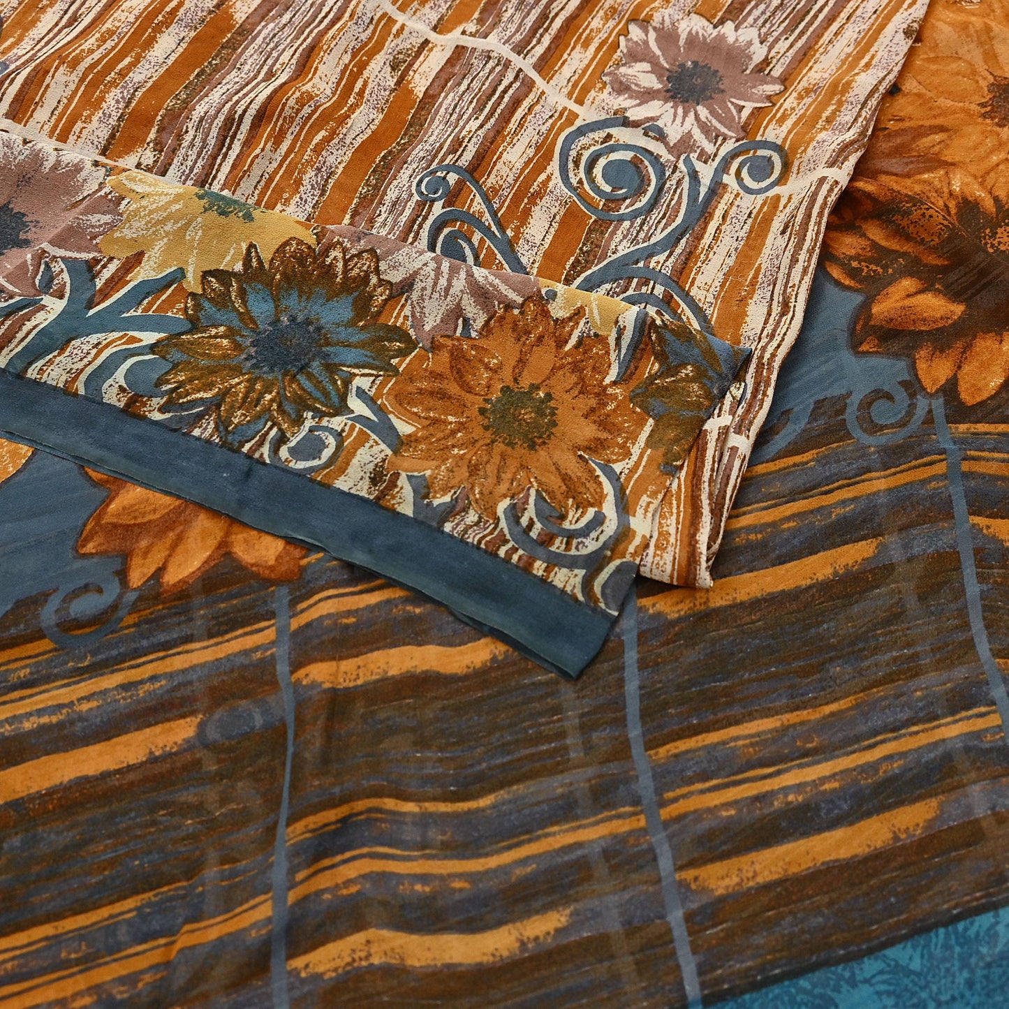 Indian Vintage Sari Multi Pure Georgette Silk Printed Sarees 6Yd Craft Fabric Sewing Quilting Dress making Crafting Quilting Upcycle