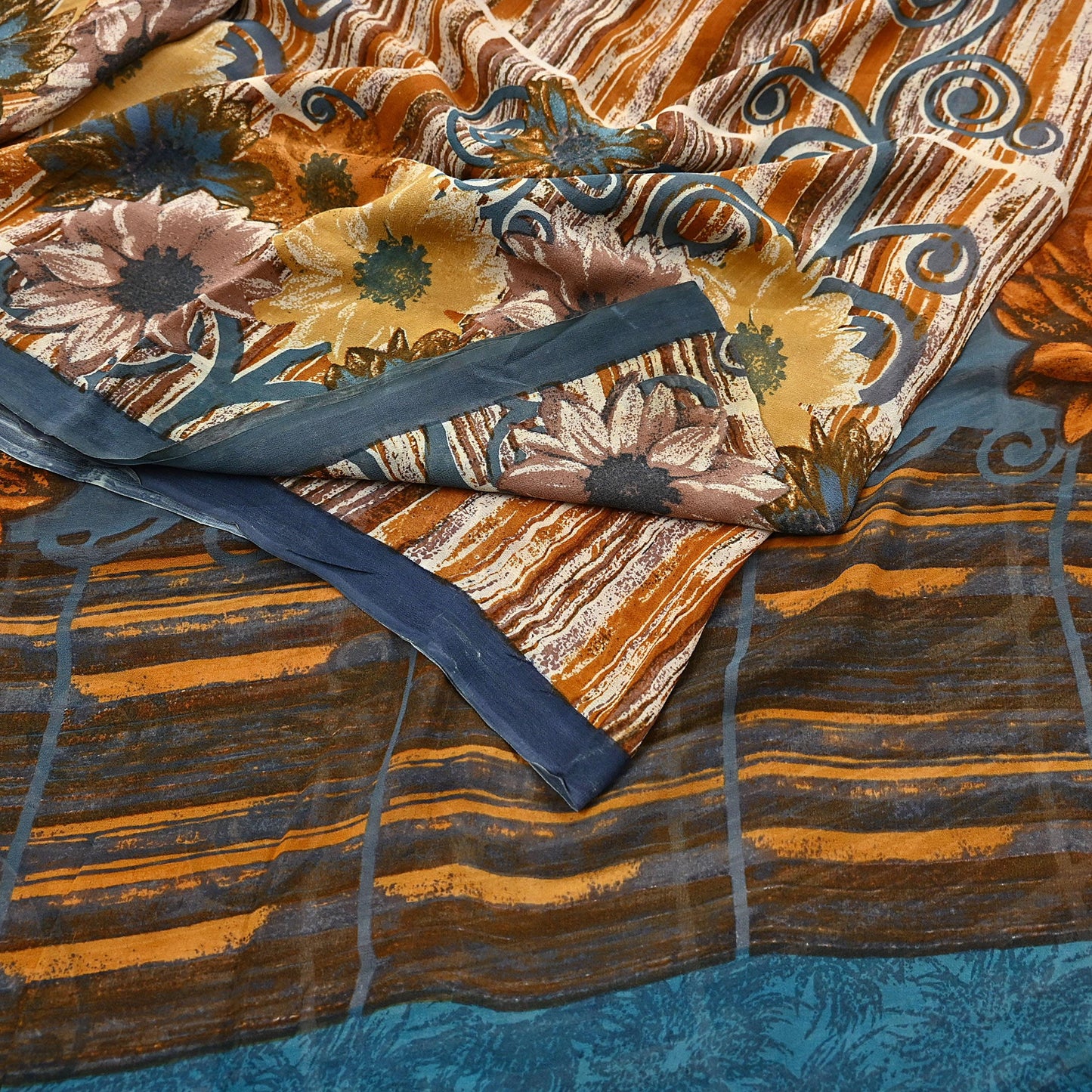 Indian Vintage Sari Multi Pure Georgette Silk Printed Sarees 6Yd Craft Fabric Sewing Quilting Dress making Crafting Quilting Upcycle