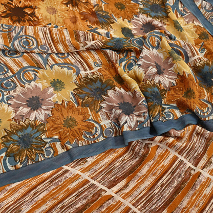 Indian Vintage Sari Multi Pure Georgette Silk Printed Sarees 6Yd Craft Fabric Sewing Quilting Dress making Crafting Quilting Upcycle