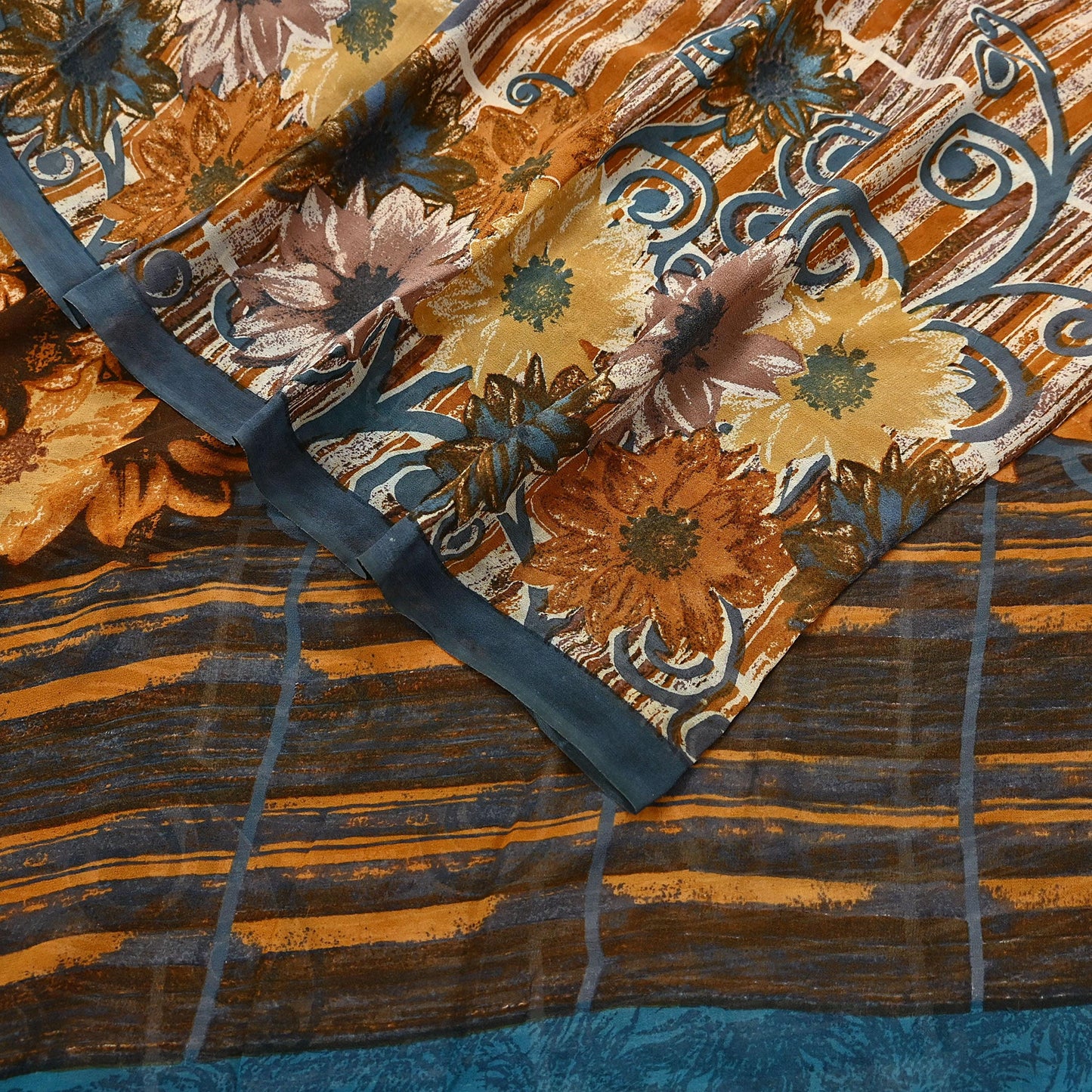 Indian Vintage Sari Multi Pure Georgette Silk Printed Sarees 6Yd Craft Fabric Sewing Quilting Dress making Crafting Quilting Upcycle