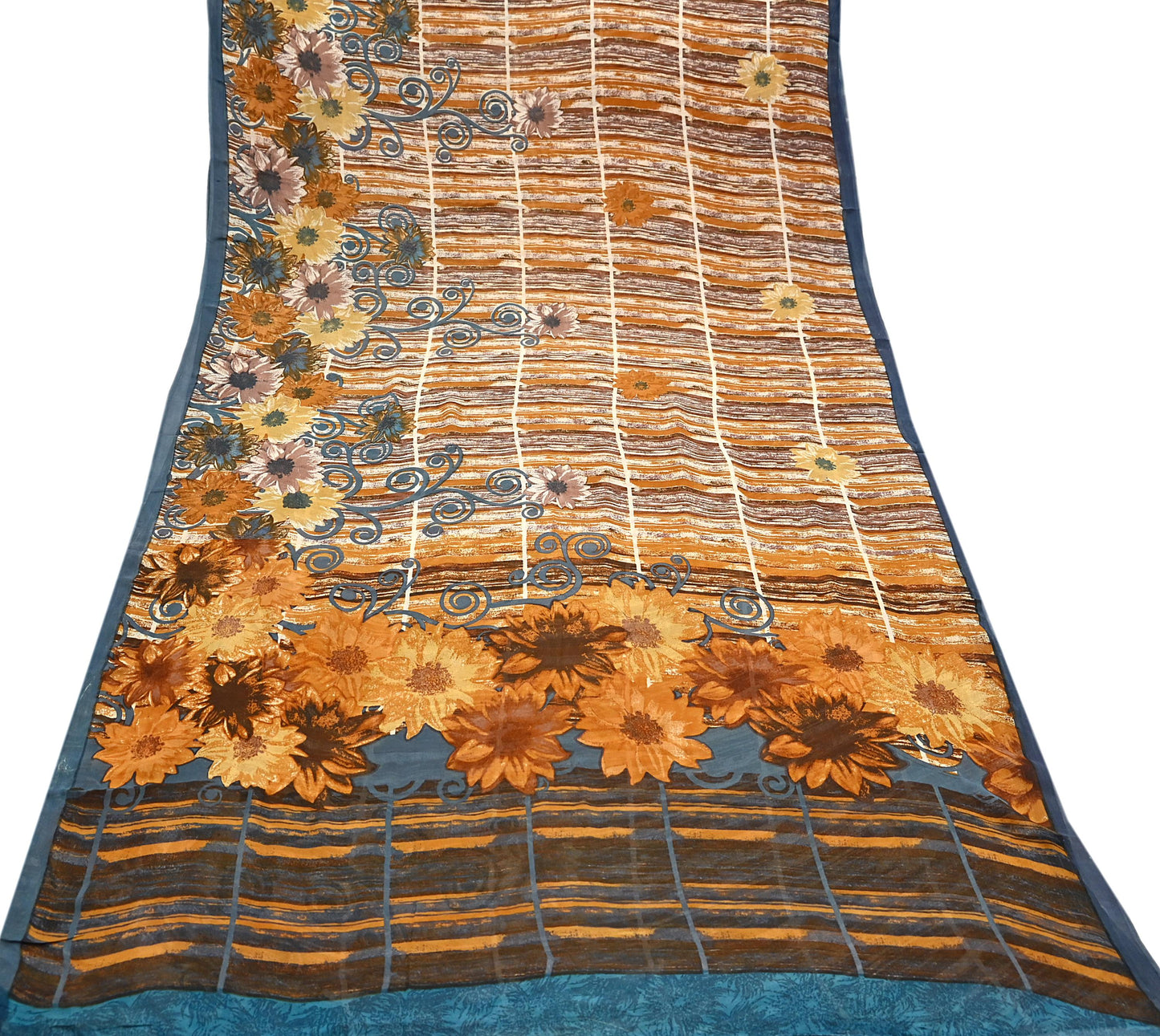 Indian Vintage Sari Multi Pure Georgette Silk Printed Sarees 6Yd Craft Fabric Sewing Quilting Dress making Crafting Quilting Upcycle