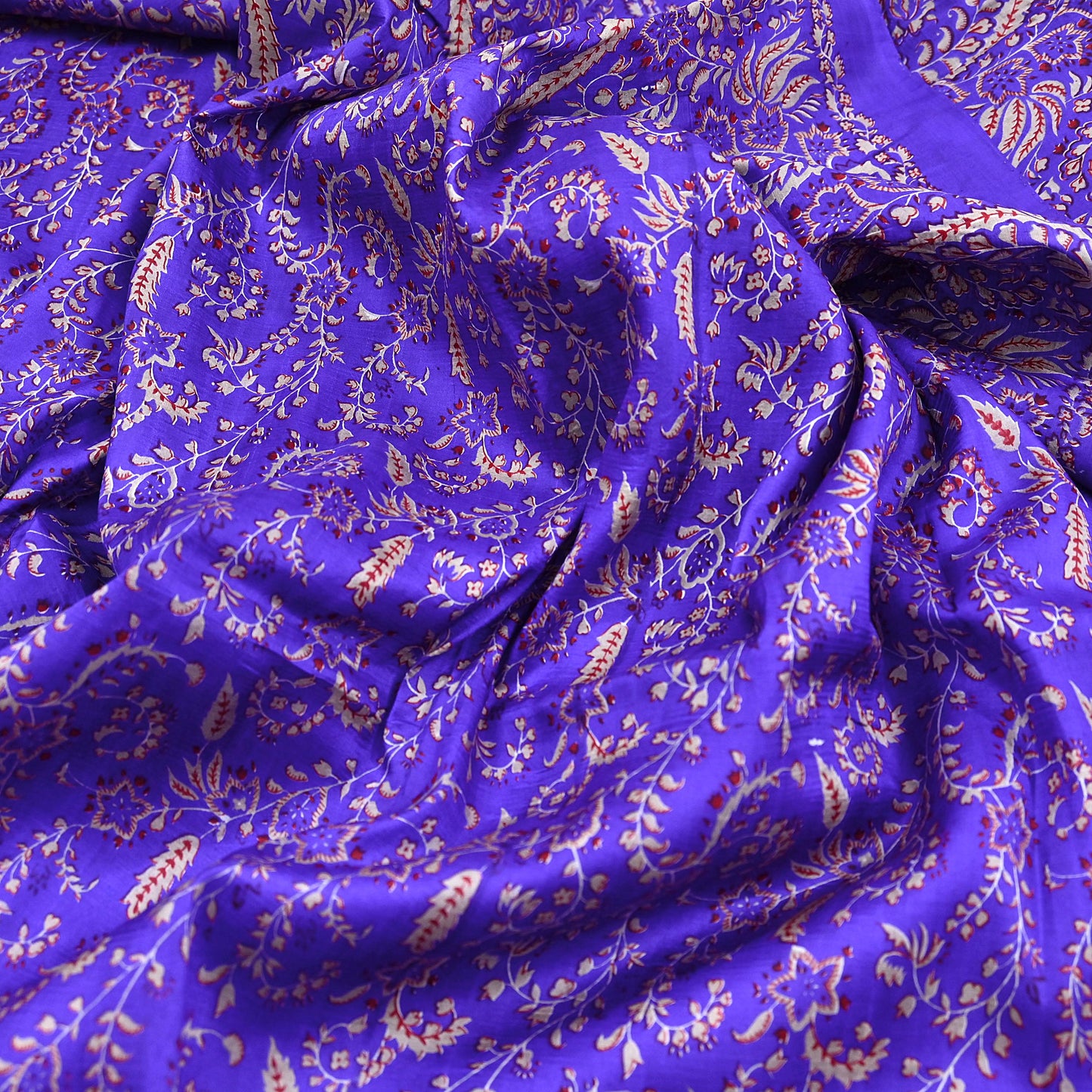 Indian Vintage Red & Purple Pure Silk Printed Saree 5Yards Soft Floral Fabric for Dressmaking, Quilting, Crafting, Sewing, Dress Making
