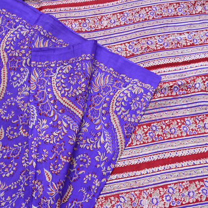 Indian Vintage Red & Purple Pure Silk Printed Saree 5Yards Soft Floral Fabric for Dressmaking, Quilting, Crafting, Sewing, Dress Making