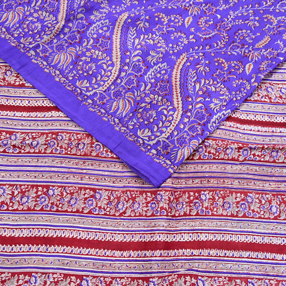 Indian Vintage Red & Purple Pure Silk Printed Saree 5Yards Soft Floral Fabric for Dressmaking, Quilting, Crafting, Sewing, Dress Making