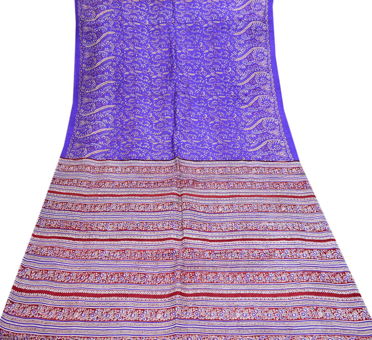 Indian Vintage Red & Purple Pure Silk Printed Saree 5Yards Soft Floral Fabric for Dressmaking, Quilting, Crafting, Sewing, Dress Making