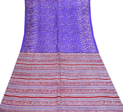 Indian Vintage Red & Purple Pure Silk Printed Saree 5Yards Soft Floral Fabric for Dressmaking, Quilting, Crafting, Sewing, Dress Making