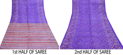 Indian Vintage Red & Purple Pure Silk Printed Saree 5Yards Soft Floral Fabric for Dressmaking, Quilting, Crafting, Sewing, Dress Making