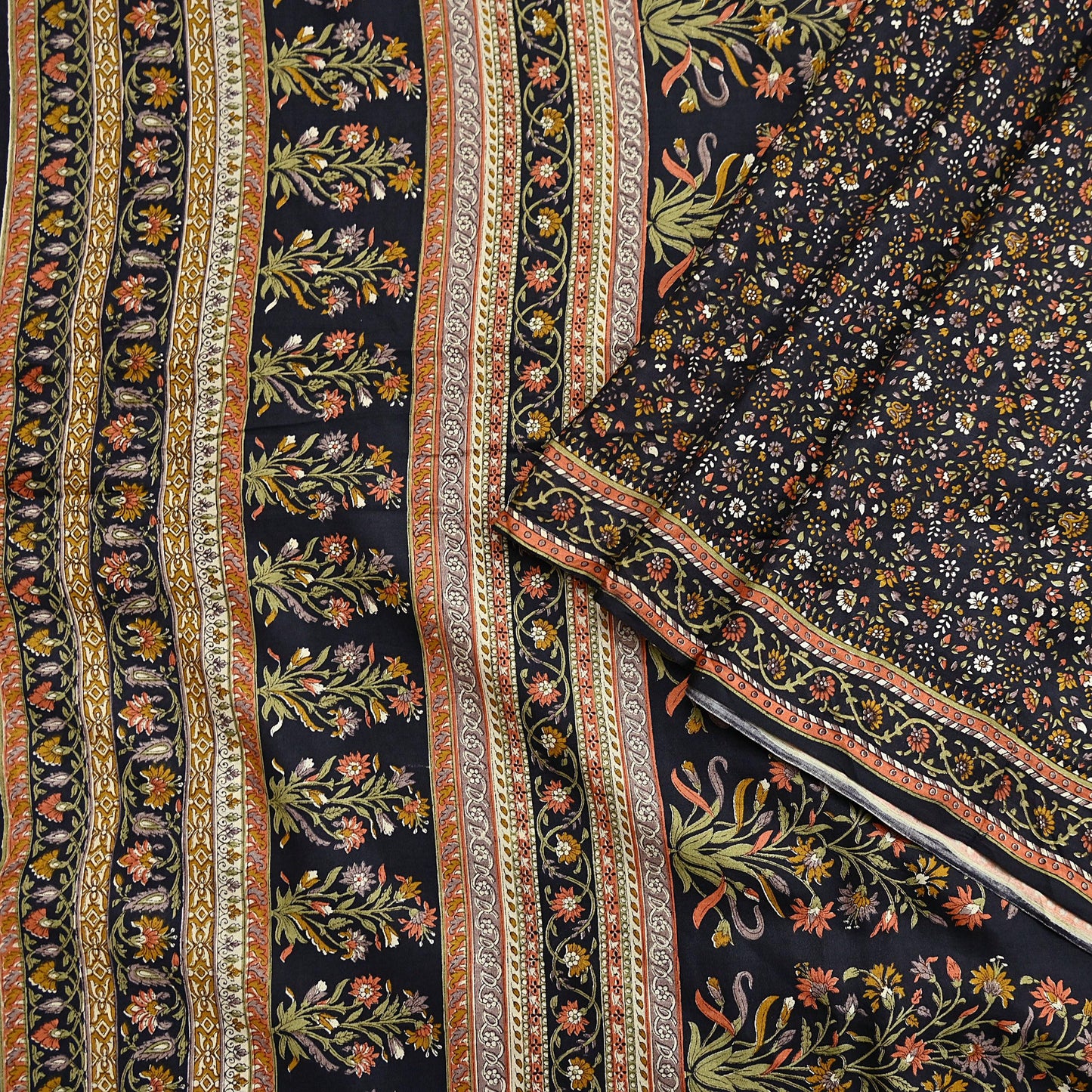 Vintage Sari Black Pure Silk Printed Saree Craft Fabric 6yard Sewing Floral Soft Dress Designing for Crafting Upcycle Quilting