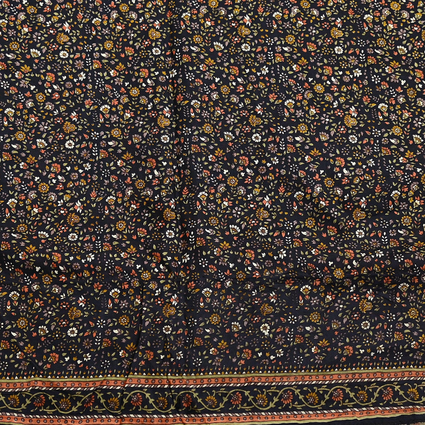 Vintage Sari Black Pure Silk Printed Saree Craft Fabric 6yard Sewing Floral Soft Dress Designing for Crafting Upcycle Quilting