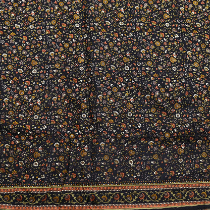 Vintage Sari Black Pure Silk Printed Saree Craft Fabric 6yard Sewing Floral Soft Dress Designing for Crafting Upcycle Quilting