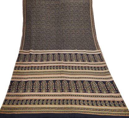 Vintage Sari Black Pure Silk Printed Saree Craft Fabric 6yard Sewing Floral Soft Dress Designing for Crafting Upcycle Quilting