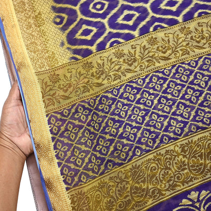 Indian Vintage Sari Blue & Beige Printed Pure Cotton Sarees Craft Fabric 5Yd Soft Sewing Sarong Wrap Boho Floral Quilting Dress making