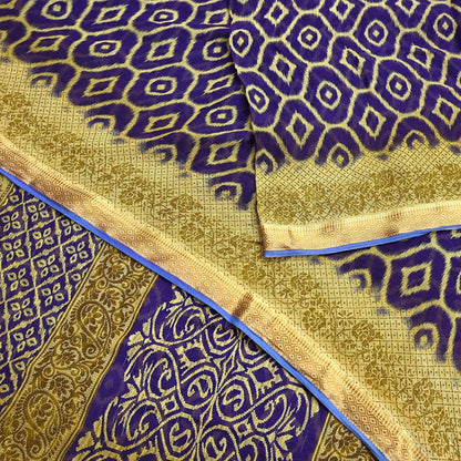 Indian Vintage Sari Blue & Beige Printed Pure Cotton Sarees Craft Fabric 5Yd Soft Sewing Sarong Wrap Boho Floral Quilting Dress making