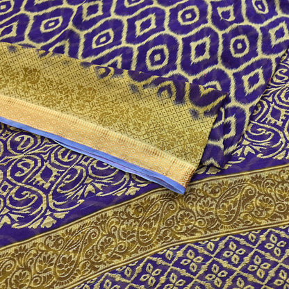 Indian Vintage Sari Blue & Beige Printed Pure Cotton Sarees Craft Fabric 5Yd Soft Sewing Sarong Wrap Boho Floral Quilting Dress making