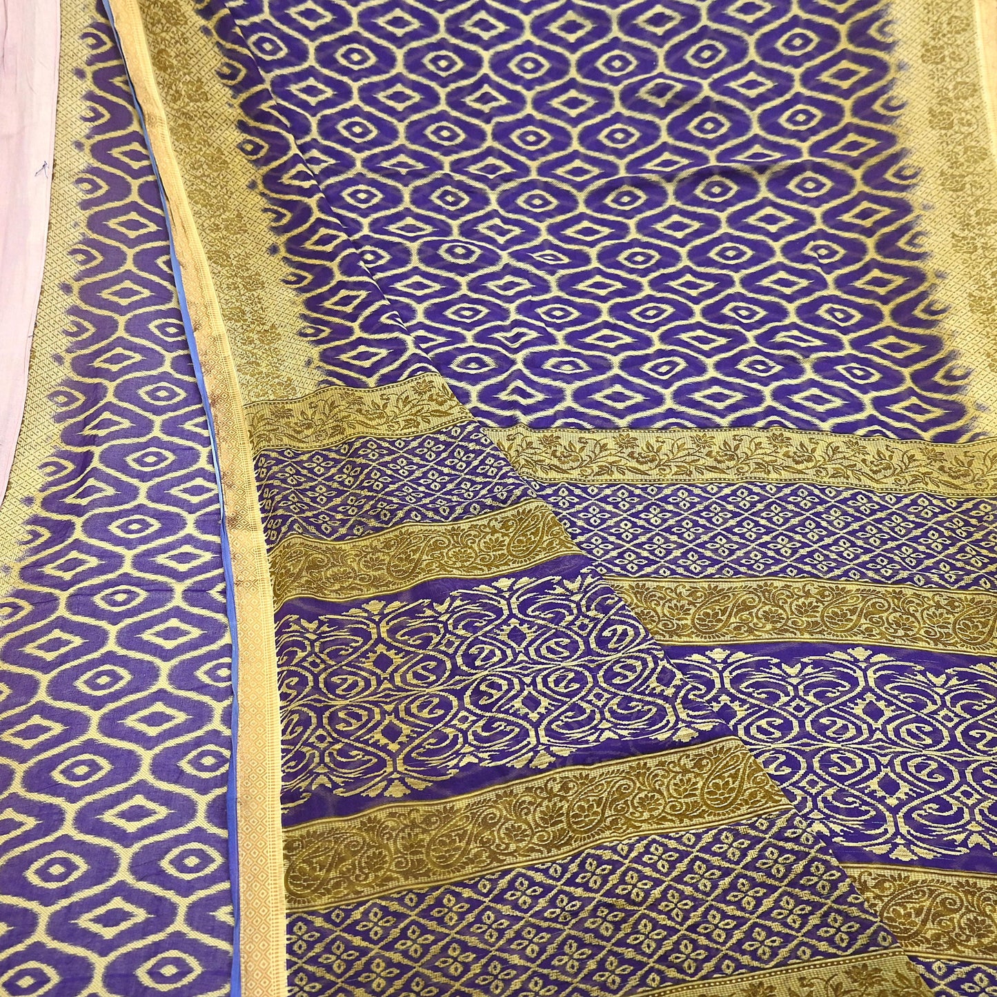 Indian Vintage Sari Blue & Beige Printed Pure Cotton Sarees Craft Fabric 5Yd Soft Sewing Sarong Wrap Boho Floral Quilting Dress making