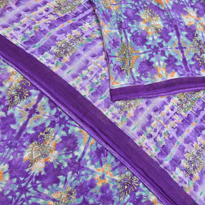 Indian Vintage Sari Purple & Green Pure Cotton Printed Saree 5Yd Craft Fabric Sewing Sarong Wrap Boho Floral Quilting crafting dressmaking