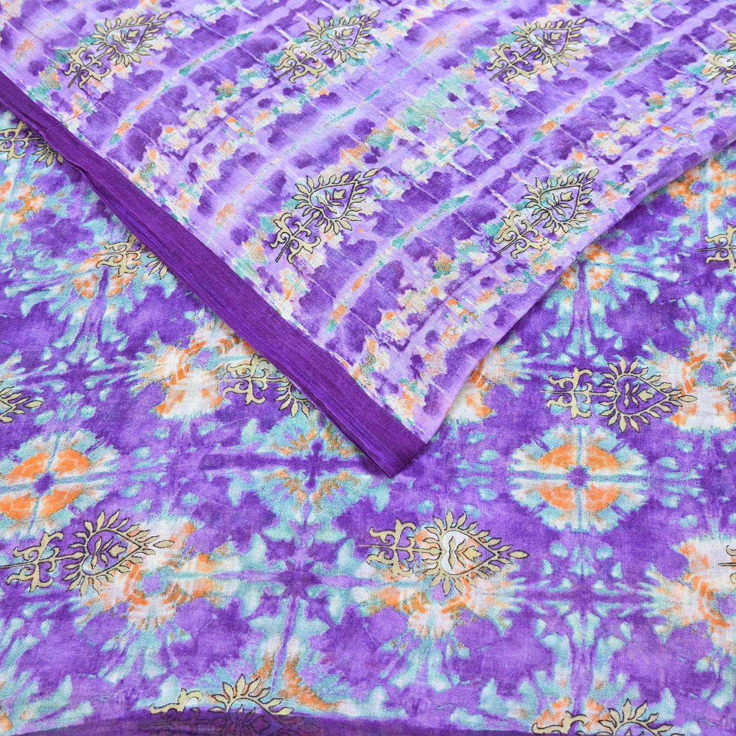 Indian Vintage Sari Purple & Green Pure Cotton Printed Saree 5Yd Craft Fabric Sewing Sarong Wrap Boho Floral Quilting crafting dressmaking