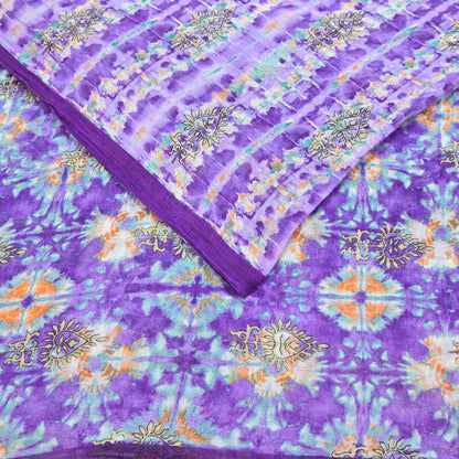 Indian Vintage Sari Purple & Green Pure Cotton Printed Saree 5Yd Craft Fabric Sewing Sarong Wrap Boho Floral Quilting crafting dressmaking