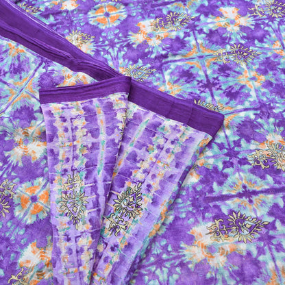 Indian Vintage Sari Purple & Green Pure Cotton Printed Saree 5Yd Craft Fabric Sewing Sarong Wrap Boho Floral Quilting crafting dressmaking